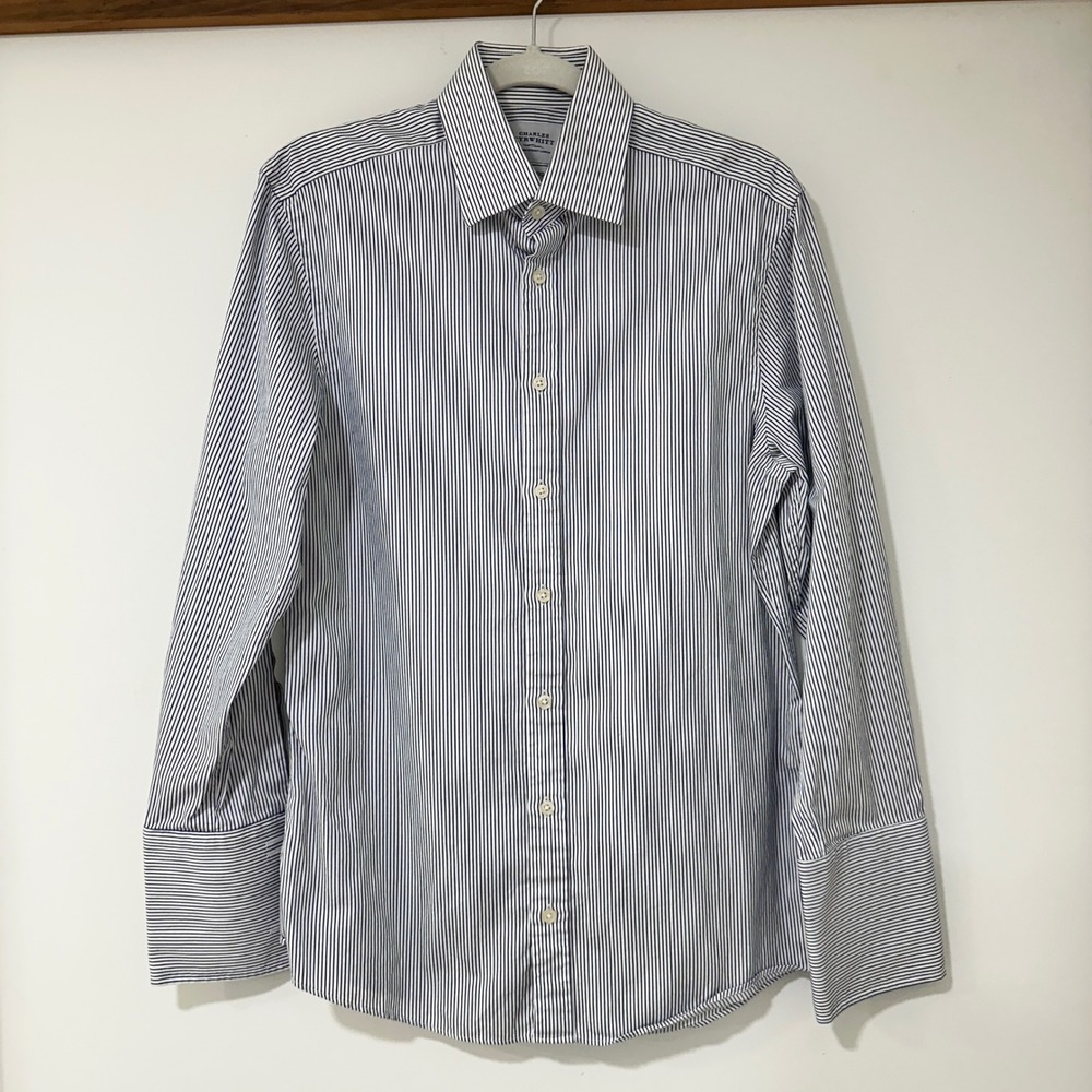 Charles Tyrwhitt Slim Fit Dress Shirt Mens 15.5/32 Blue Stripe French Cuff